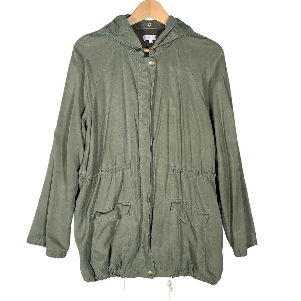 Pixley Utility Jacket Womens M Green Removable Hood Roll Tab Sleeve Cargo Pocket